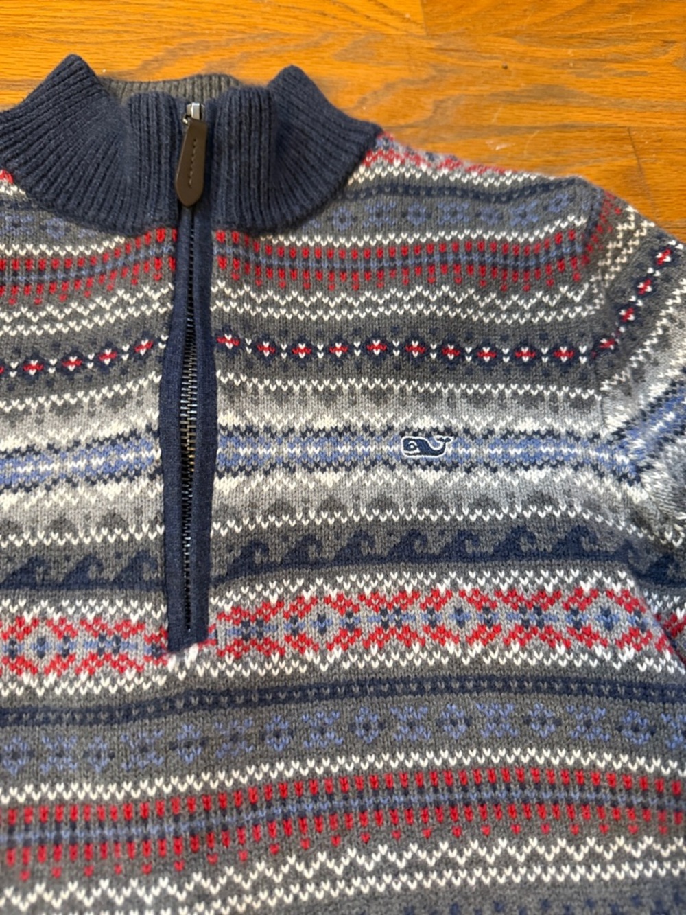 Vineyard Vines Men's Navy, Gray & Red Fair Isle Half-Zip Sweater - Picture 2 of 4